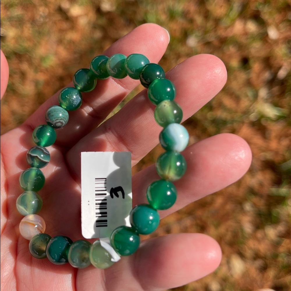 NWT Natural Green Onyx Beaded Elastic Bracelet - Picture 8 of 8